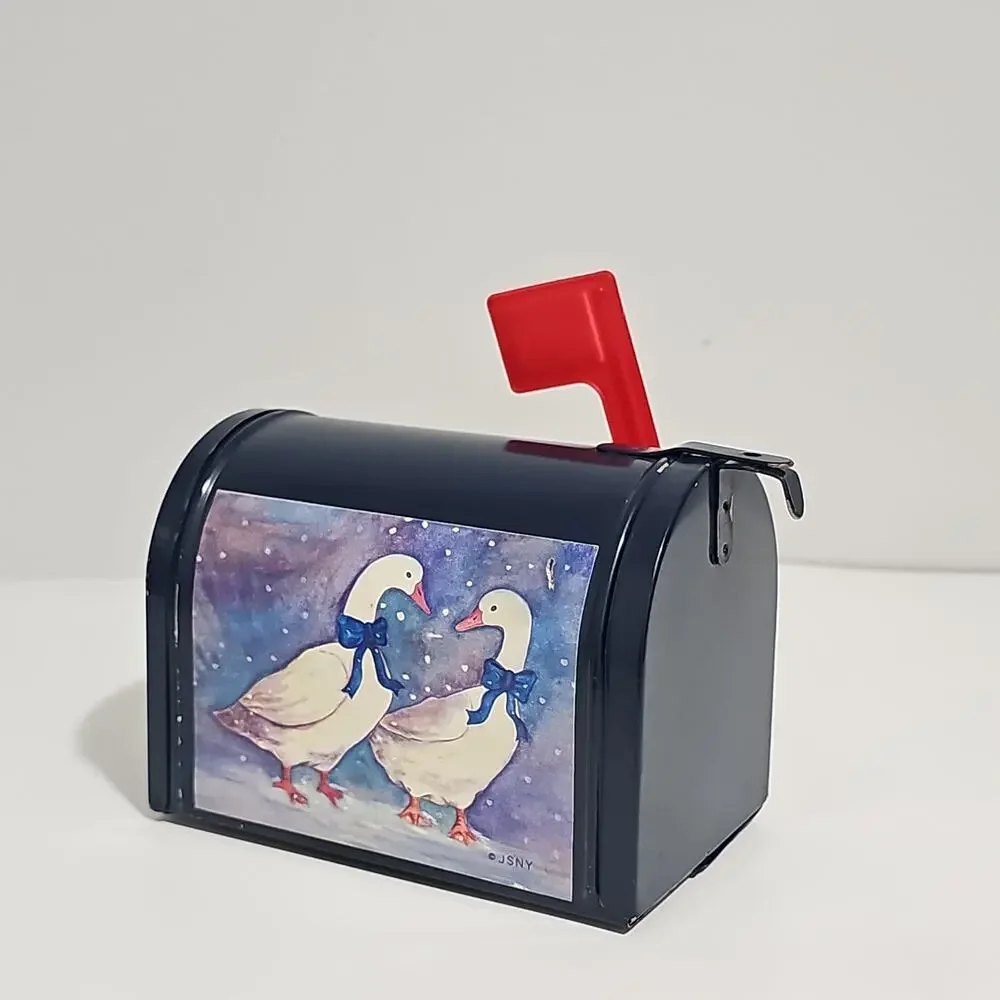 Country Blue Ribbon Geese Decorative Mailbox Cottagecore Goose Grannycore